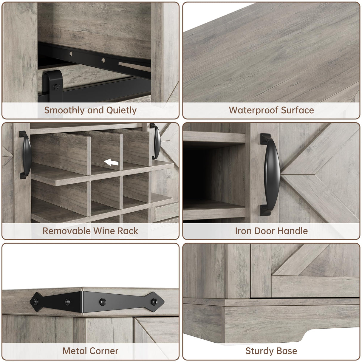 Farmhouse Buffe t Cabinet with Sliding Barn Door - Versatile Coffee Bar & Wine Storage in Washed Gray IDEALHOUSE