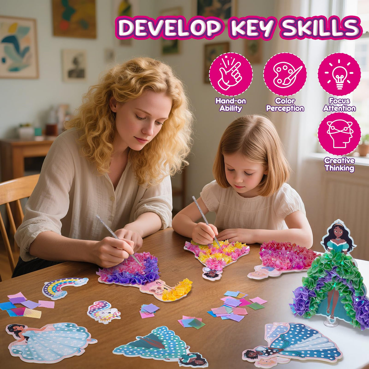 JolliBrix Poke in Kits for Girls - Princess, Arts and Crafts for Kids, Tufting Kit for Kids, Toys for Girls Ages 4 5 6 7 8+, Mess Free Art Activity, Great Gift for Birthday, Christmas JolliBrix