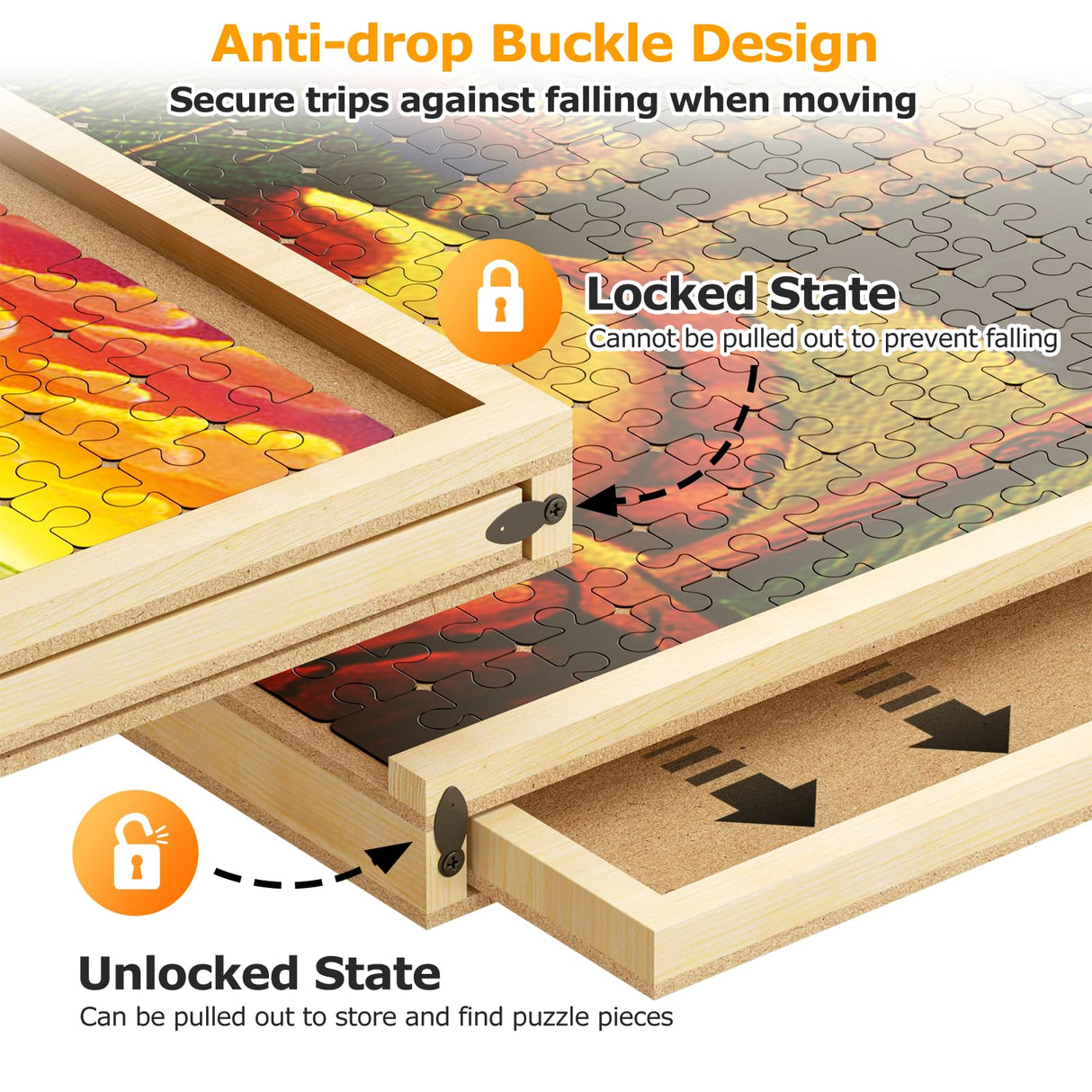 1500 Piece Puzzle Board, 35''x26'' Portable Puzzle Table, 6 Drawers, PP Cover, Lazy Susan Spinning Jigsaw Puzzle Table with Drawers and Cover, Wooden Puzzle Board, for All Age BEUSZATED