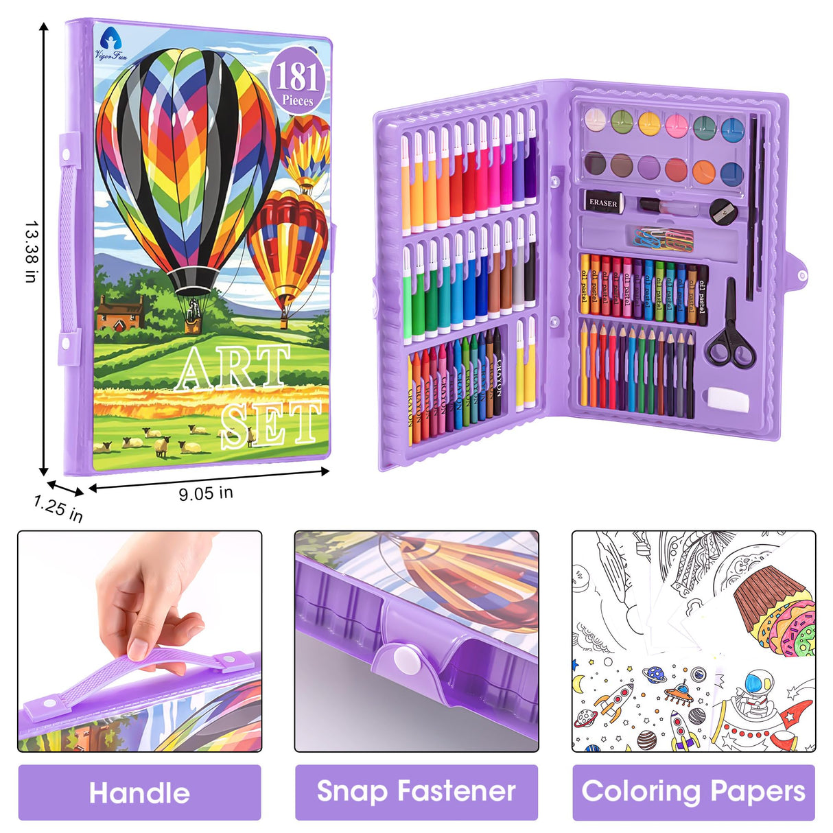 2 Pack Art Kit, Vigorfun Drawing Painting Art Supplies for Kids Girls Boys Teens, Gifts Art Set Case Includes Oil Pastels, Crayons, Colored Pencils, Watercolor Cakes (Purple) VigorFun
