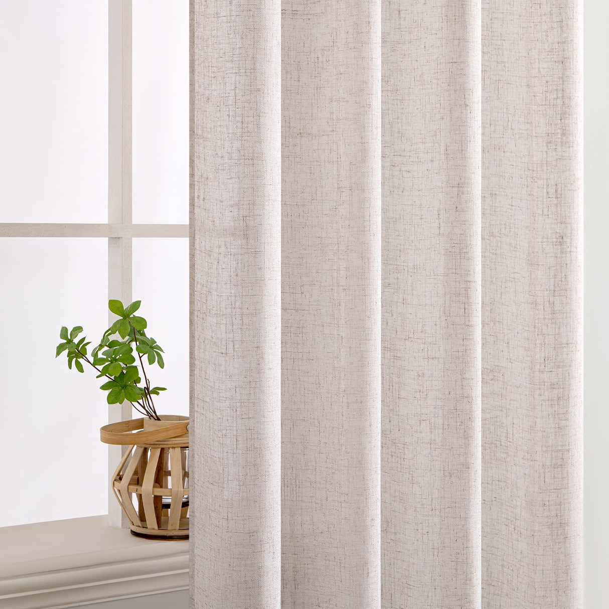 MIULEE Natural White Linen Curtains 108 Inches Long for Bedroom Living Room, Soft Thick Linen Textured Window Drapes Semi Sheer Light Filtering Rod Pocket Back Tab Cream Ivory Modern Look, 2 Panels MIULEE