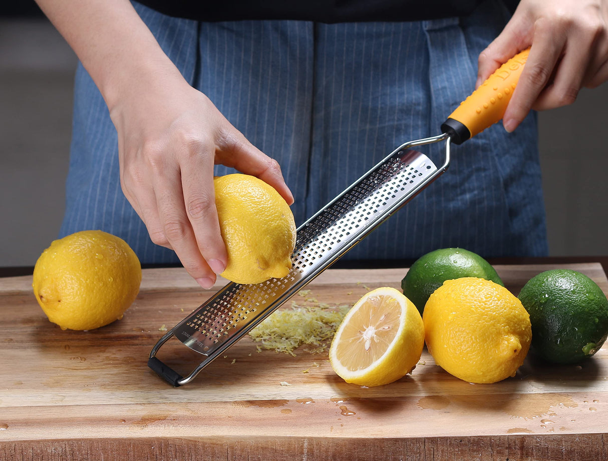 Deiss PRO Lemon Zester & Heavy Duty Cheese Grater & Vegetable Grater — Parmesan Cheese Lemon, Garlic, Nutmeg, Chocolate, Fruits, Vegetables, Ginger Grater - Cheese Shredder & Stainless Steel Grater Deiss