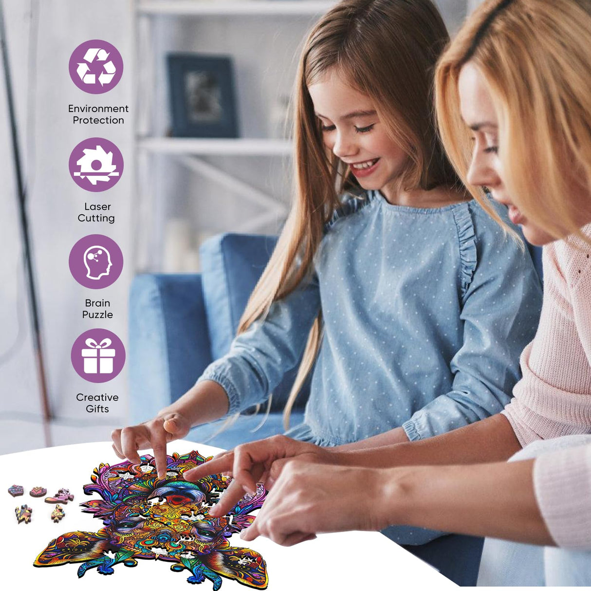 Ruikiyart Wooden Puzzles for Adults Mandala Deer Jigsaw Puzzles 200Pcs Unique Shapes Colorful Elk Animal Puzzles Fabulous Gift for Kids and Adults on Birthday,Thanksgiving,Christmas 9.4x12.2 Inches Ruikiyart