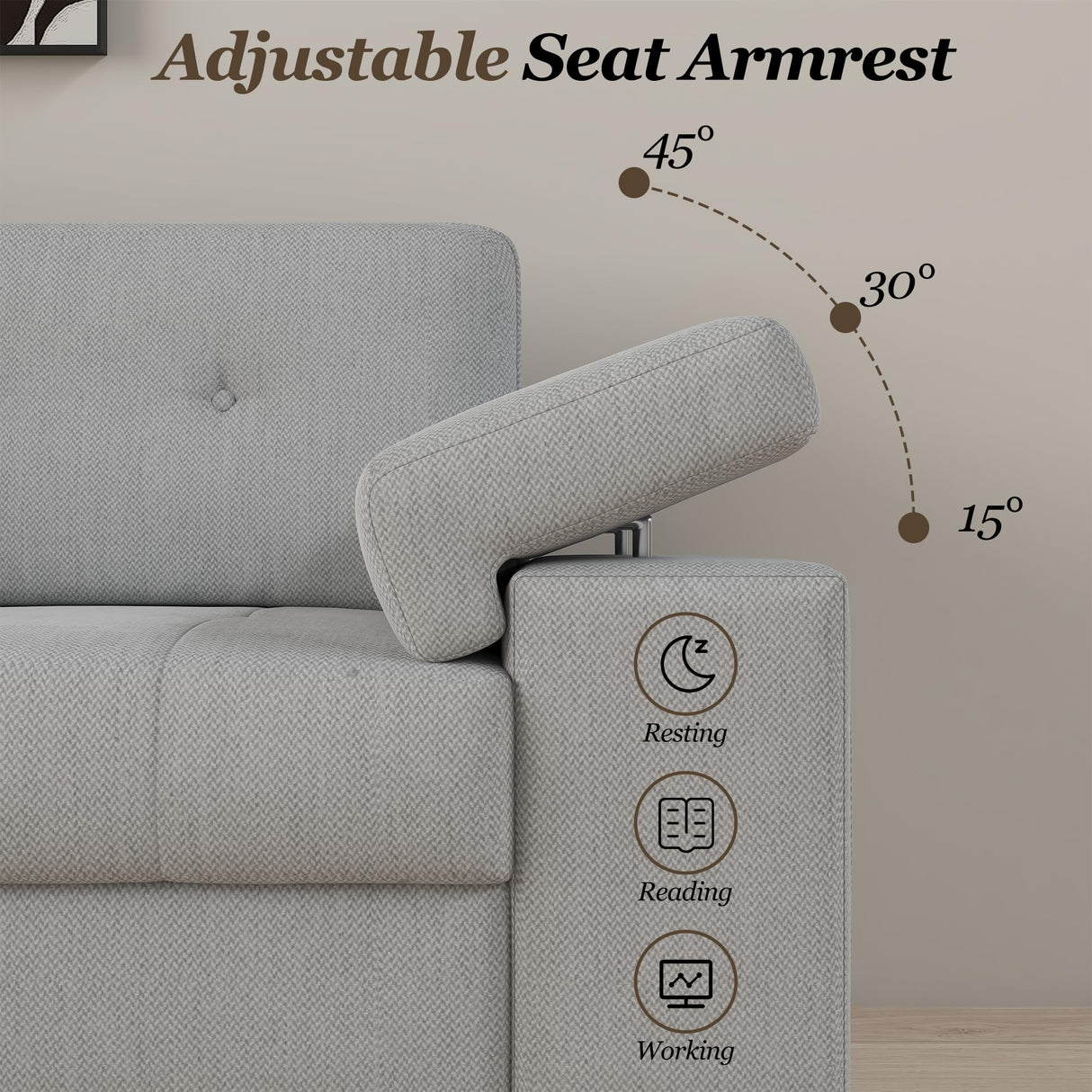 85 Inch Modern 3 Seater Sofa for Living Room, Deep Seat Chenille Couch with Adjustable Wide Armrest & Plush Backrest, Button Tufted Comfy Bedroom Sofa, Easy Assembly, Grey IDEALHOUSE