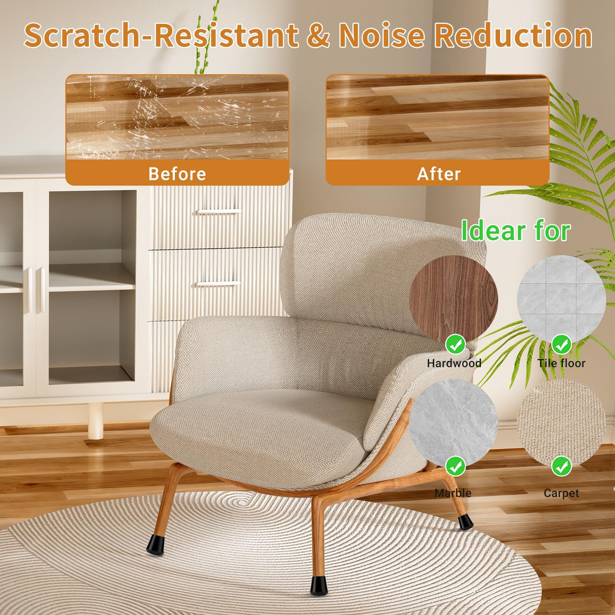 Meldel 24 PCS Silicone Chair Leg Floor Protectors Extra Small(0.6"-0.8") Rubber Felt Furniture Pads Chair Legs Caps/Covers for Hardwood Floors, Tile from Scratches & Reduce Noise - Round, Black Meldel