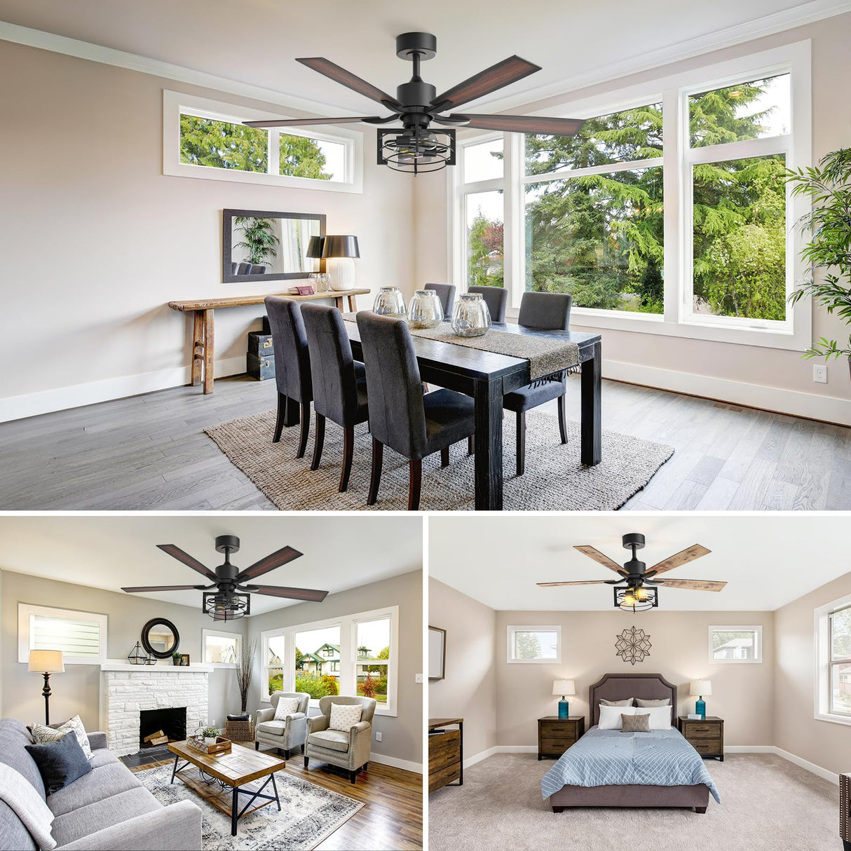 Consciot 52 Inch Ceiling Fan With Lights, Farmhouse Indoor Ceiling Fan With Remote, Quiet Reversible DC Motor, 5 Double Finish Wood Blades, Dimmable 2*E26 Bulbs(not included), Mela Model Consciot