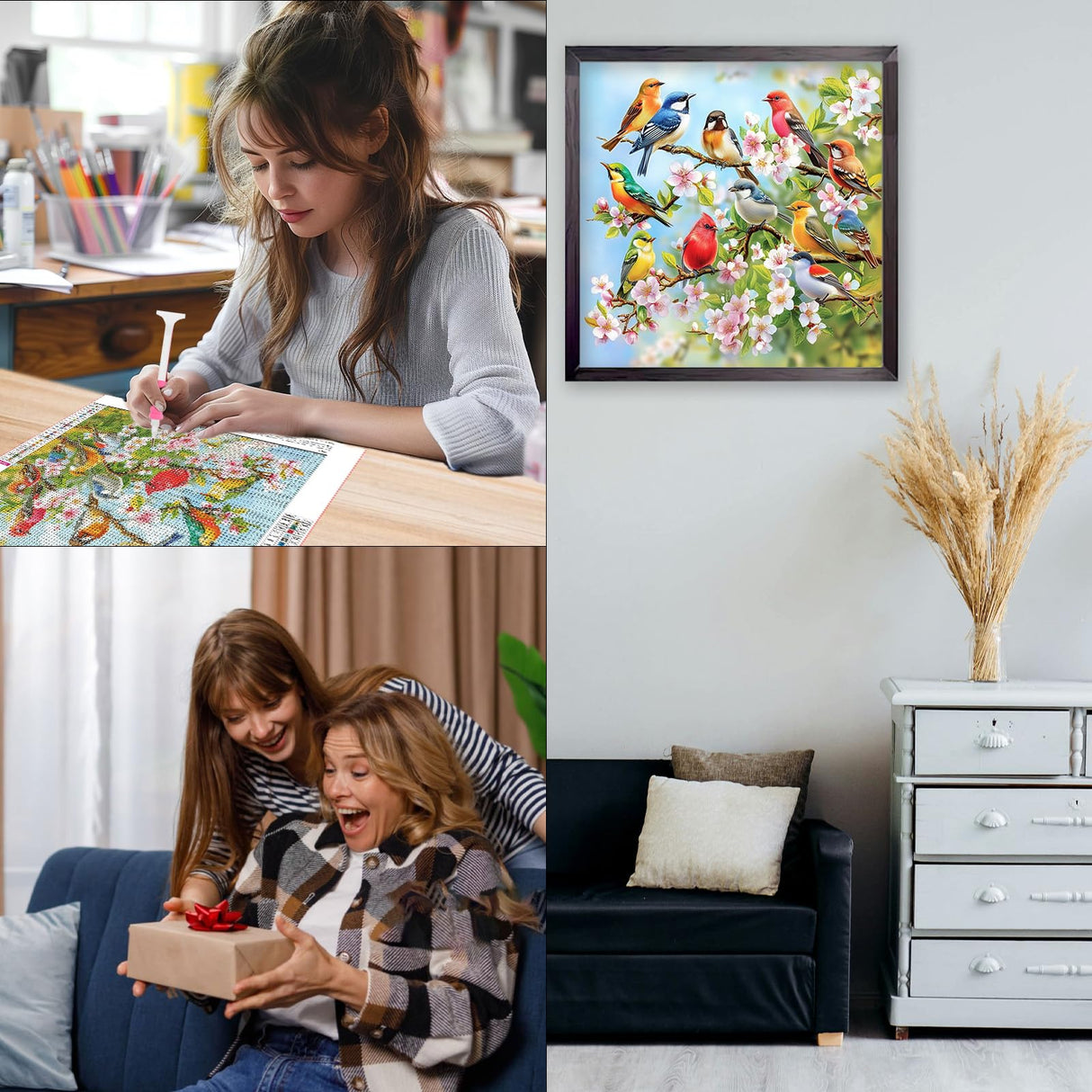 CEOVR Birds Diamond Art Kits for Adults, Bird Flower Diamond Painting Dots DIY Gem Art, Adult Crafts Kits Wall Decor for Home Office 12x12in CEOVR