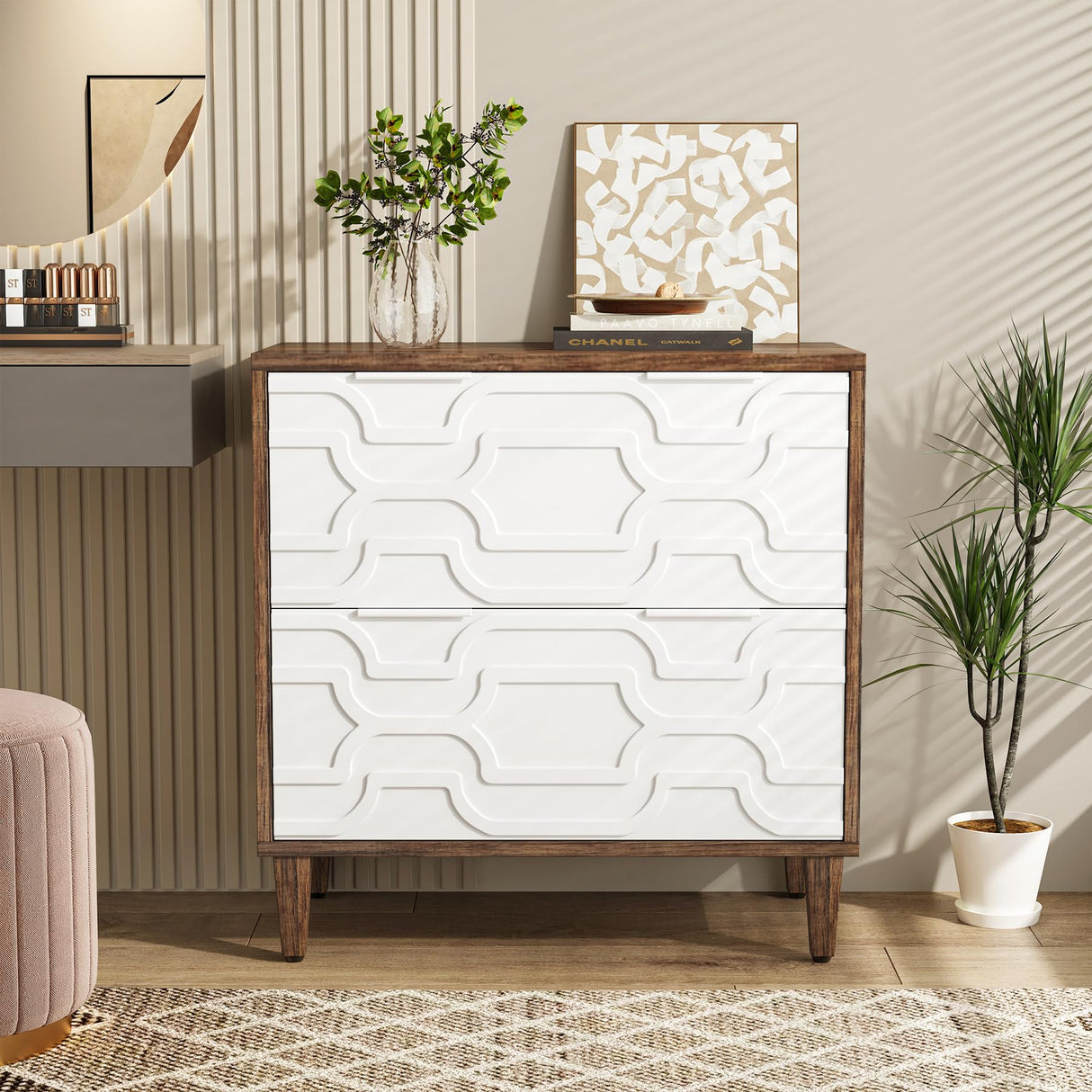 Tribesigns 2-Drawer File Cabinet, Lateral Filing Cabinet for A4/Letter/Legal Size, Office Storage Cabinet, Printer Stand with Storage Drawer for Home Office, Brown and White Tribesigns