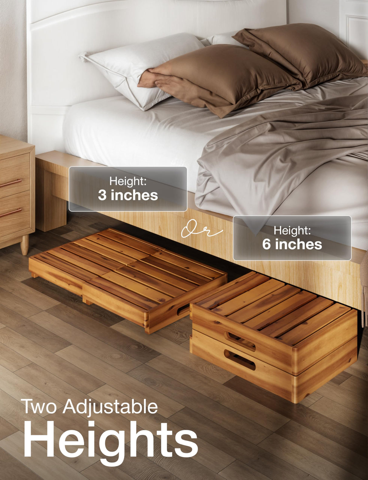 Holana One Foldable Step Stool for Elderly - Acacia Wood High Riser Step Stool for Adults Kid - Wooden Mobility Stepping Stools 400 Lbs Load Capacity for Bathroom Aid Handicap, Bed, Kitchen, Garden HOLANA