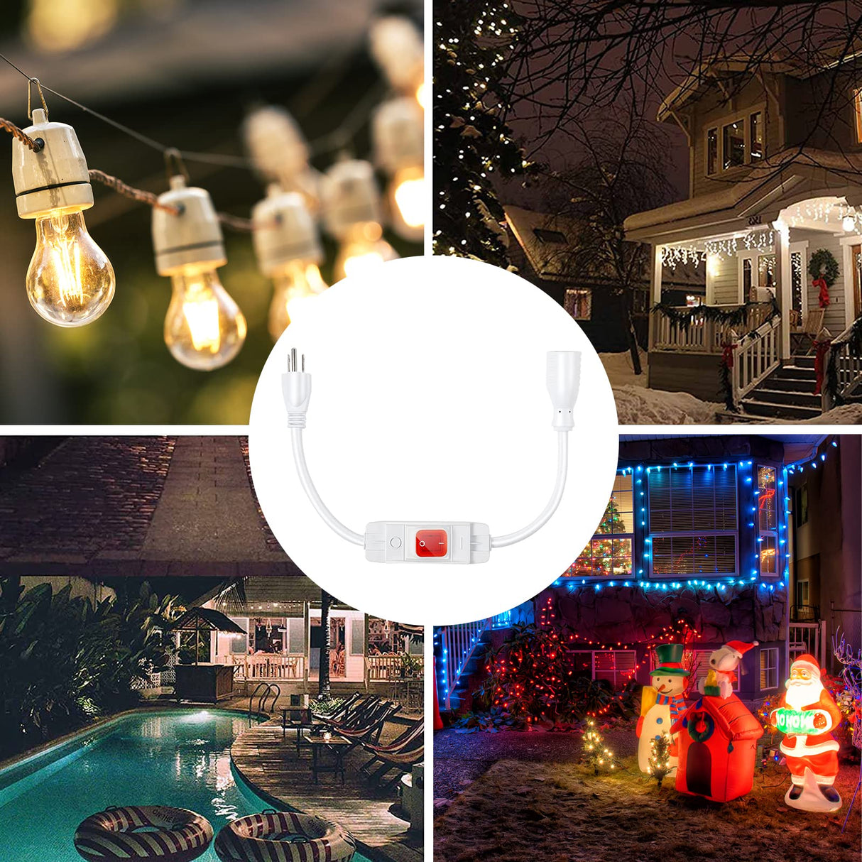 Outdoor Waterproof Extension Cord with Switch - 3 Prong, On/Off Switch with SJTW Extension Cord, Heavy Duty, 125v/250v (15 Ft, White) Makevivi