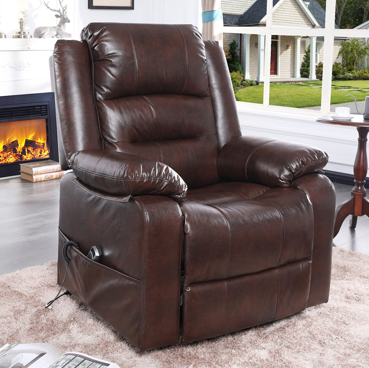 S*MAX Lift Chairs Recliners for Elderly Power Recliner Chairs Full Air Leather Electric Recliner Chairs Side Pockets USB Charge Port and Remote Control Power Lift Recliners Brown S*MAX