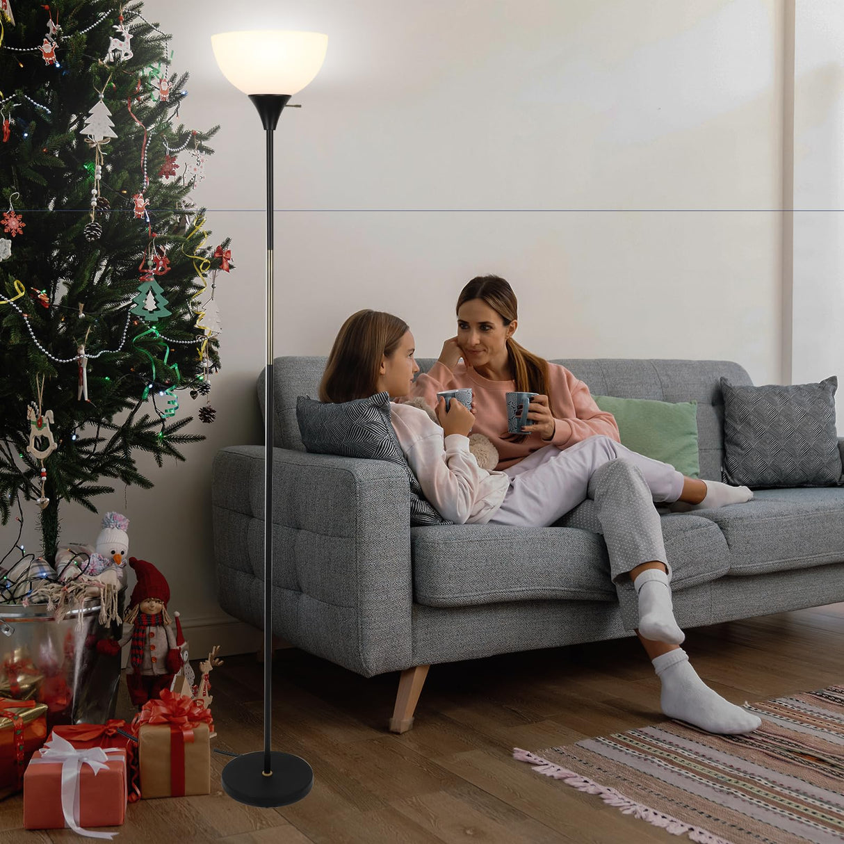 Floor Lamp, Dimmable Standing Lamp, 3 Levels Brightness Led Floor Lamp Rotary Switch Floor Lamps Modern Industrial Lamp with Shade, Tall Lamps for Living Room Bedroom Office Dining Room (Black) LALISU