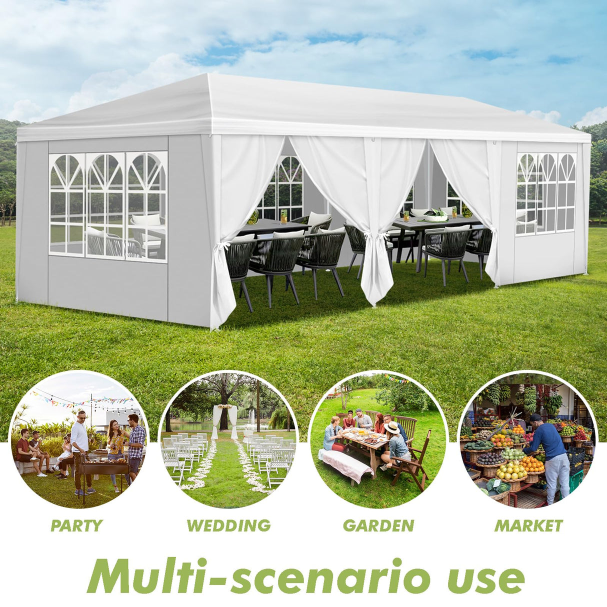 Hnndlra Party Tent 10'x30', Upgraded Galvanized Tents Outdoor Wedding Tent for Parties, Outdoor Carport Party Canopy Tent with 8 Removable Sidewalls, for Wedding Birthday Graduation Event Hnndlra