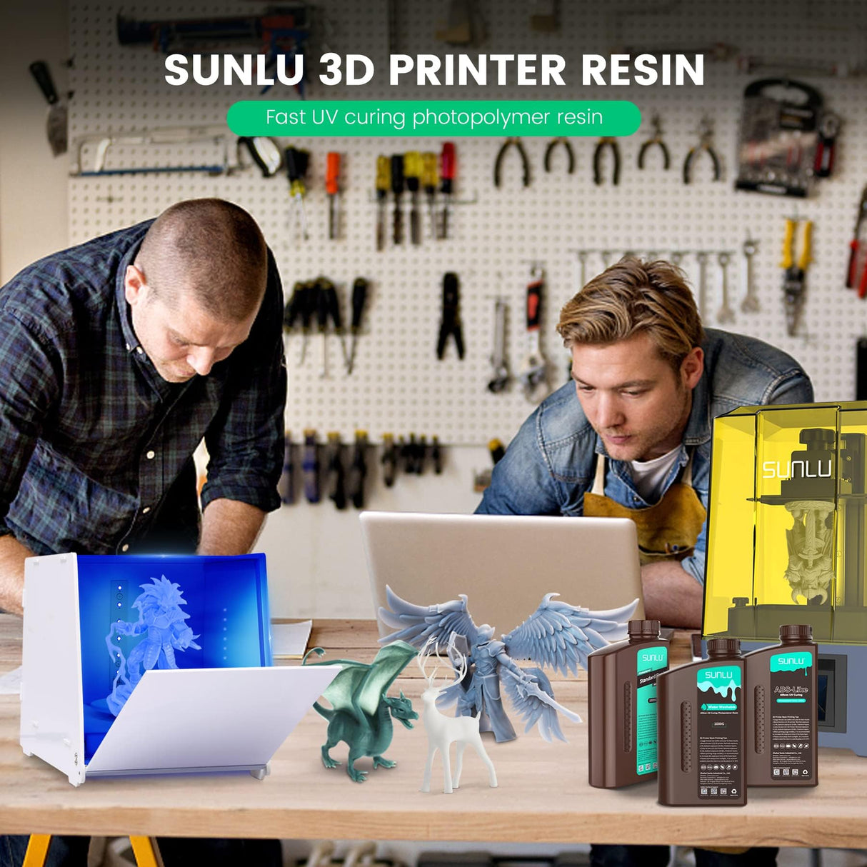 SUNLU 3D Printer Resin 2kg, Fast Curing Standard 3D Resin for LCD DLP SLA Resin 3D Printers, 395 to 405nm UV Curing 3D Printing Liquid Photopolymer Resin, Low Shrinkage, High Precision, 2000g, Grey SUNLU