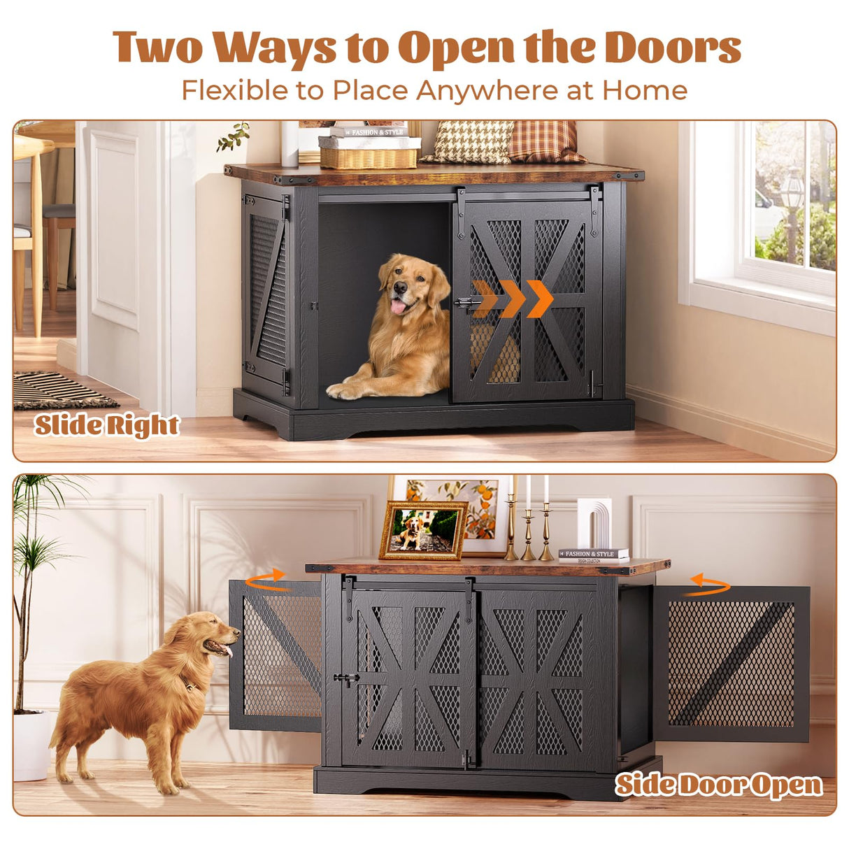 VOPEAK Farmhouse Dog Crate Furniture, Heavy Duty Large Dog Crate for Medium Large Dogs, XL Dog Crate Dog Kennel Indoor with Double Doors, Chew Resistant End Table for Bedroom Living Room, Black VOPEAK