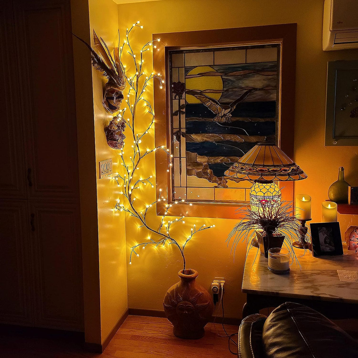 Vines for Home Decor, 7.5Ft Christmas Swags Decorations Indoor Artificial Plants Tree Branches 144 LEDs Lighted Willow Vine Lights for Walls Bedroom Living Room Decor Aesthetic (1PCS, No Remote) Yongblus