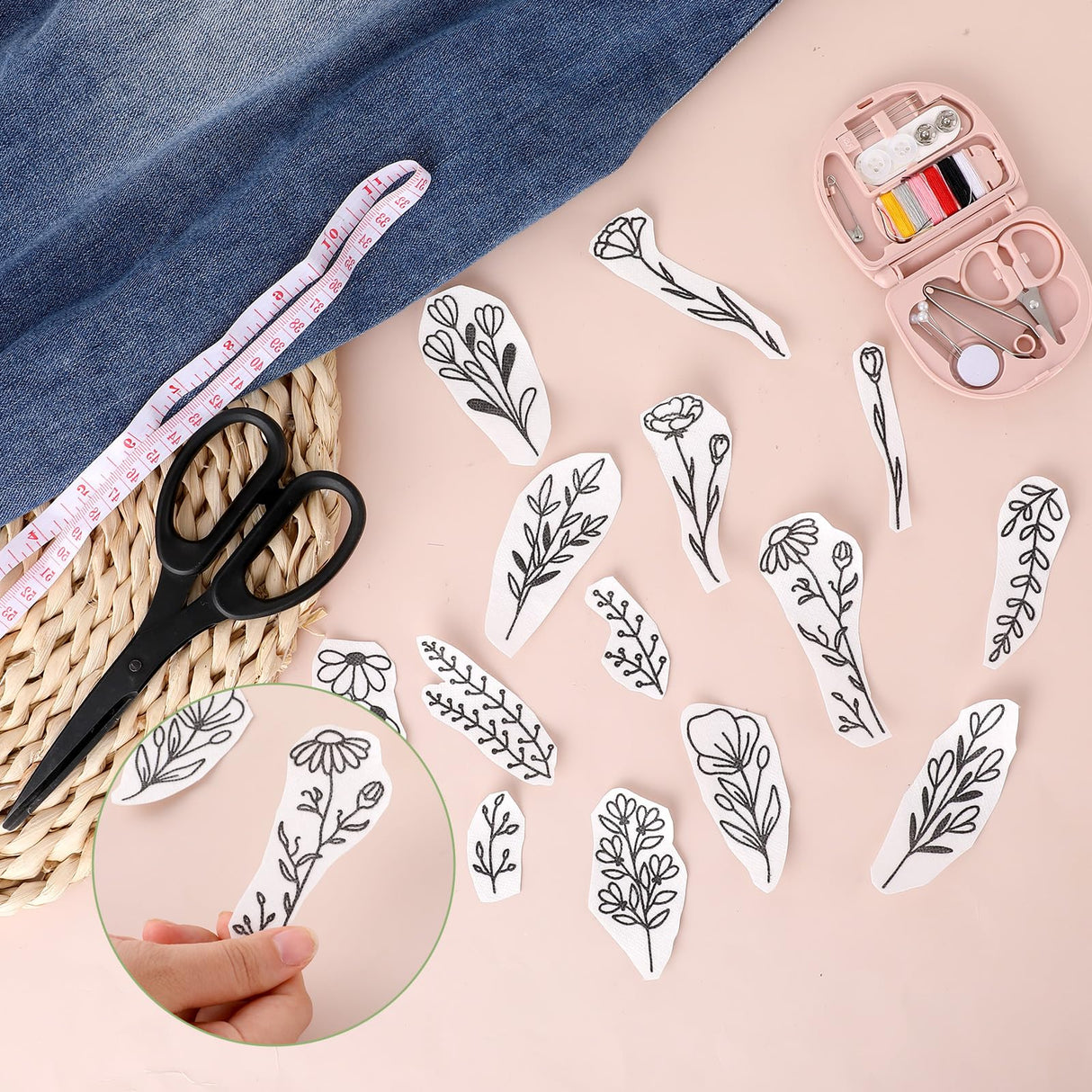 JIYIN 3 Sheets of Water Soluble Embroidery Stabilizers, A4 Water Soluble Stabilizer for Embroidery Patterns, Adhesive Daisy Leaves Butterfly Embroidered Transfer Paper Washable for Hand Sewing JIYIN