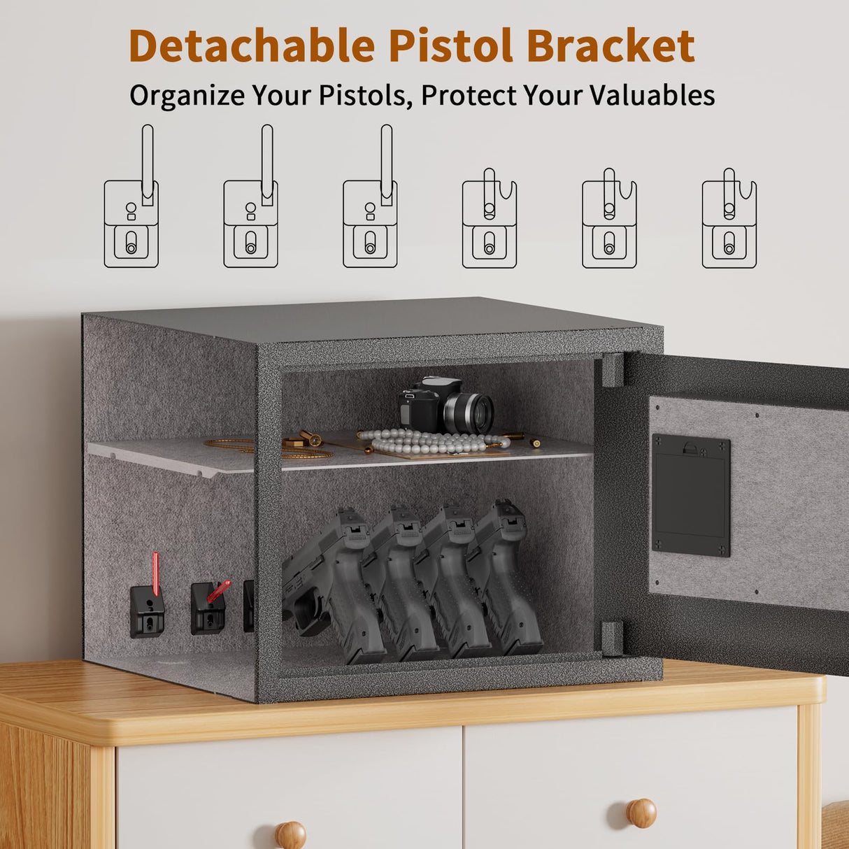 Billconch Smart Gun Safe for Multiple Pistols - Biometric Automatic Lock Safe Box with LCD Display/Voice Guide/Foldable Gun Racks, Quick Access Unlock with Fingerprint/Keypad/Key/App BILLCONCH