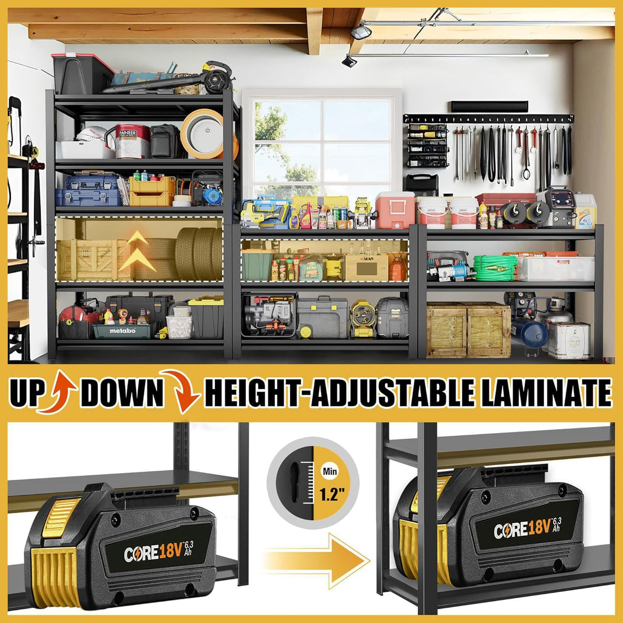 PRESTELION 72" H Metal Garage Shelving Unit 3500LBS Metal Storage Shelves 5 Tier Adjustable Shelving Unit Garage Shelves for Kitchen Warehouse Pantry Basement, 72" H x 36" W x 16" D, Black PRESTELION