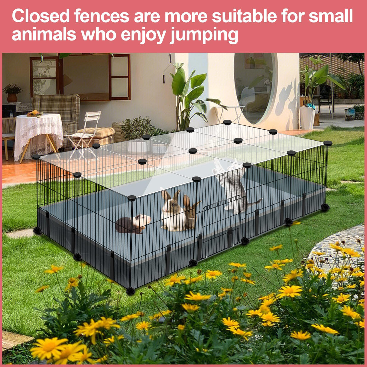 20 Panels Small Animal Playpen, Pet Playpen with Waterproof Mat, C&C Cage for Guinea Pigs, Rabbit/Bunny/Baby Chicken Cage, Bunny/Puppy/Chicken Pen, Indoor Outdoor Portable Metal Wire Yard Fence VISCOO