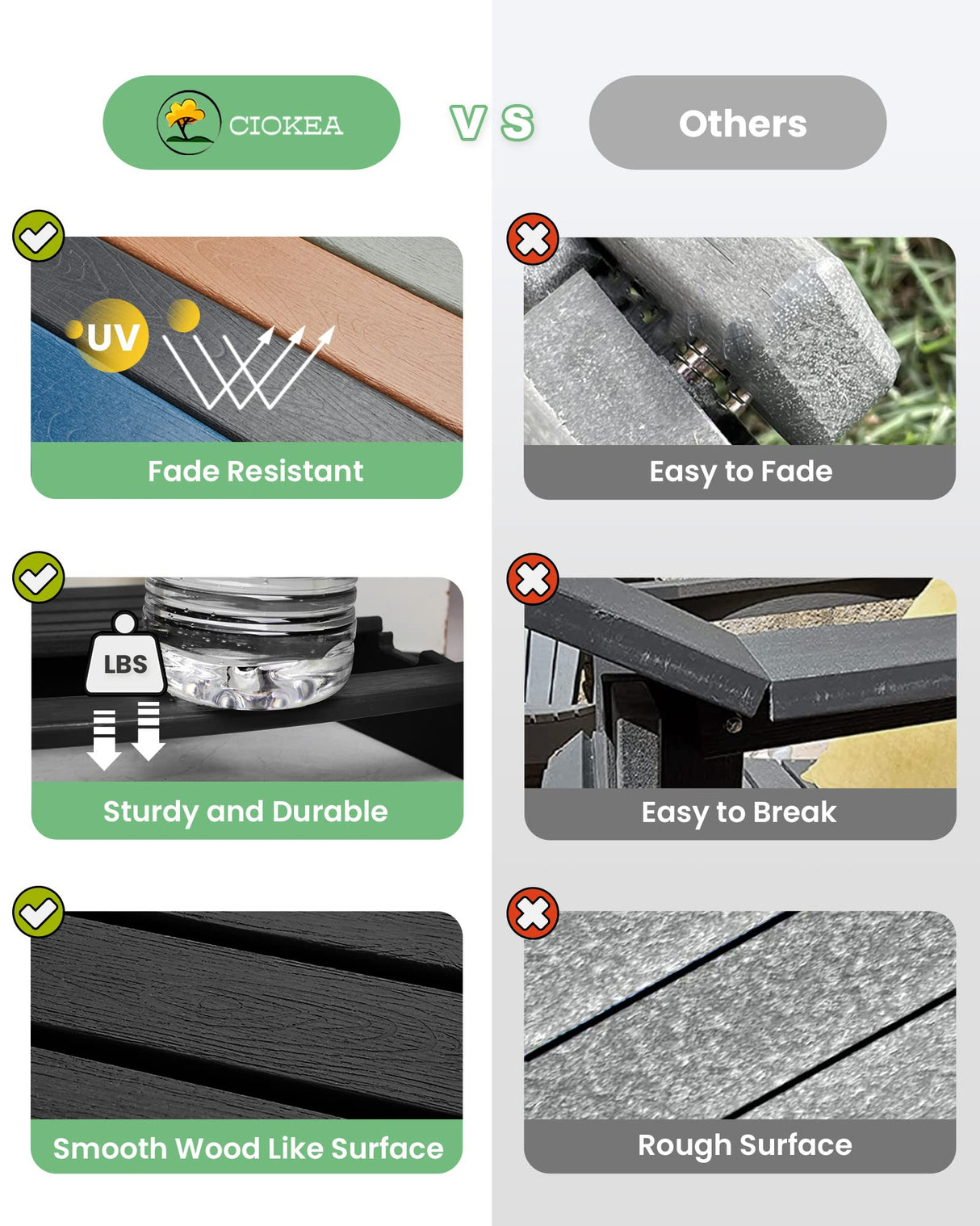 Ciokea Folding Adirondack Chair Wood Texture for Patio, Weather Resistant, Plastic Fire Pit Chair with Cup Holder, Lawn Chair for Outdoor Porch Garden Backyard Deck (Black) Ciokea