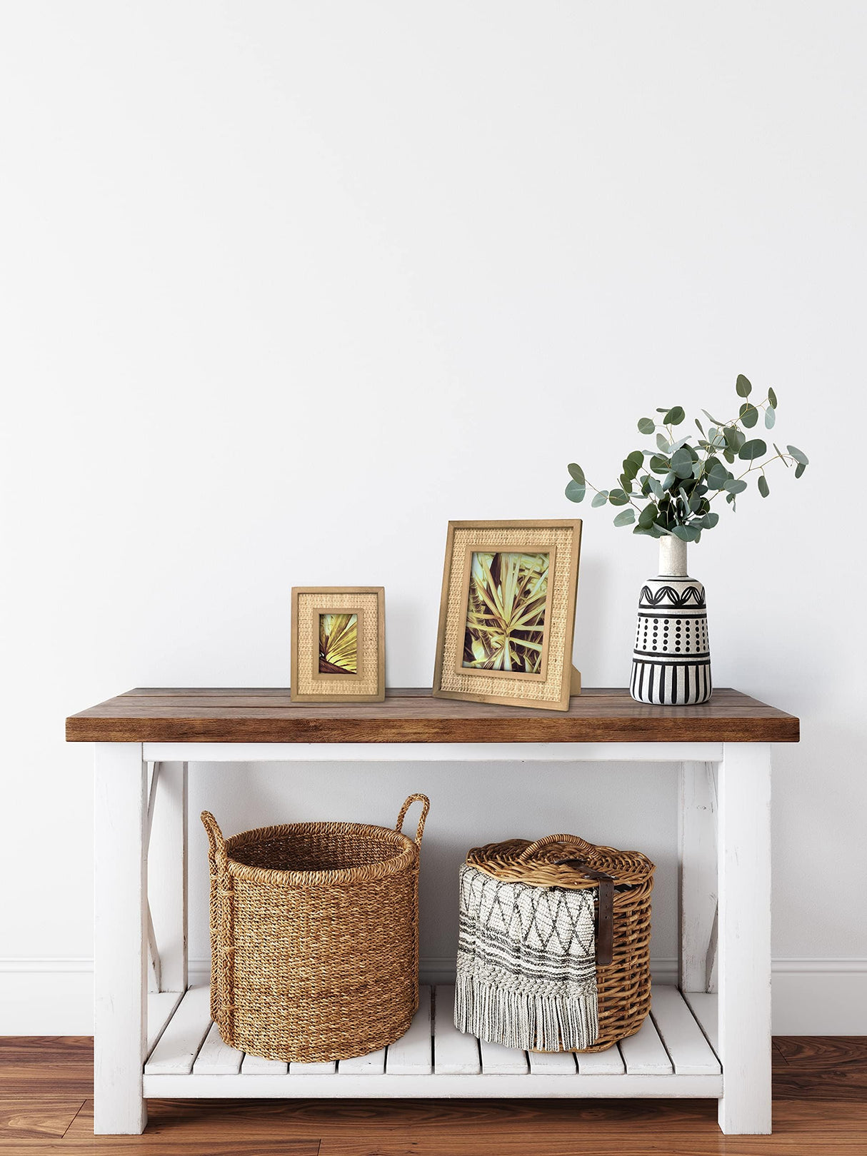 Rattan and Wood Picture Frame - Coastal or Boho Photo Frame For 8"x10" Photos - Tabletop Stand and Wall Mount Fairwood Way
