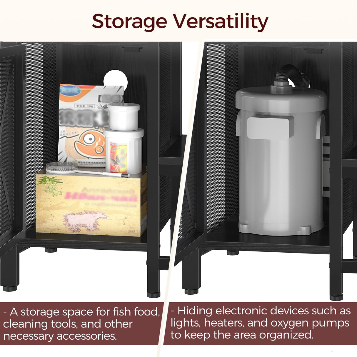 MAHANCRIS 20-40 Gallon Fish Tank Stand, Aquarium Stand with Power Outlet and Storage Cabinet, Heavy Duty Tank Stand Suitable for Turtle Tank, Reptile Terrarium, for Home Office, Black FTHB40E01 MAHANCRIS