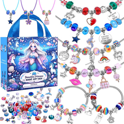 VICTLOV Charm Bracelet Making Kit, DIY Craft for Girls, Unicorn/Mermaid Crafts Gifts Set for Arts and Crafts for Girls Teens Ages 5-12