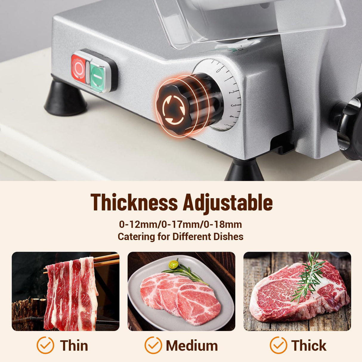 Takywep Electric Meat Slicer, 10" Non-sticky Stainless Steel Blade, Electric Frozen & Deli Meat Cheese Ham Food Slicer with Sharpening Stone, Adjustable Slice Thickness, for Commercial and Home, 240W Takywep