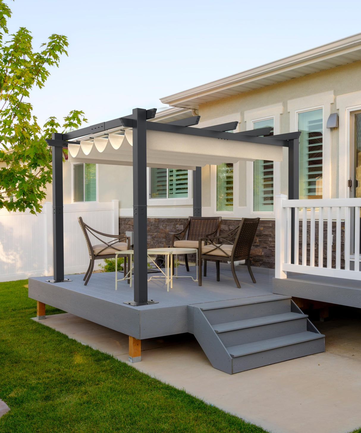 GAOMON 10x10 Ft Outdoor Aluminum Pergola with Upgraded Retractable Canopy, Outdoor Shelter Suitable for Gardens, Backyard, Lawn, Deck - Khaki. GAOMON