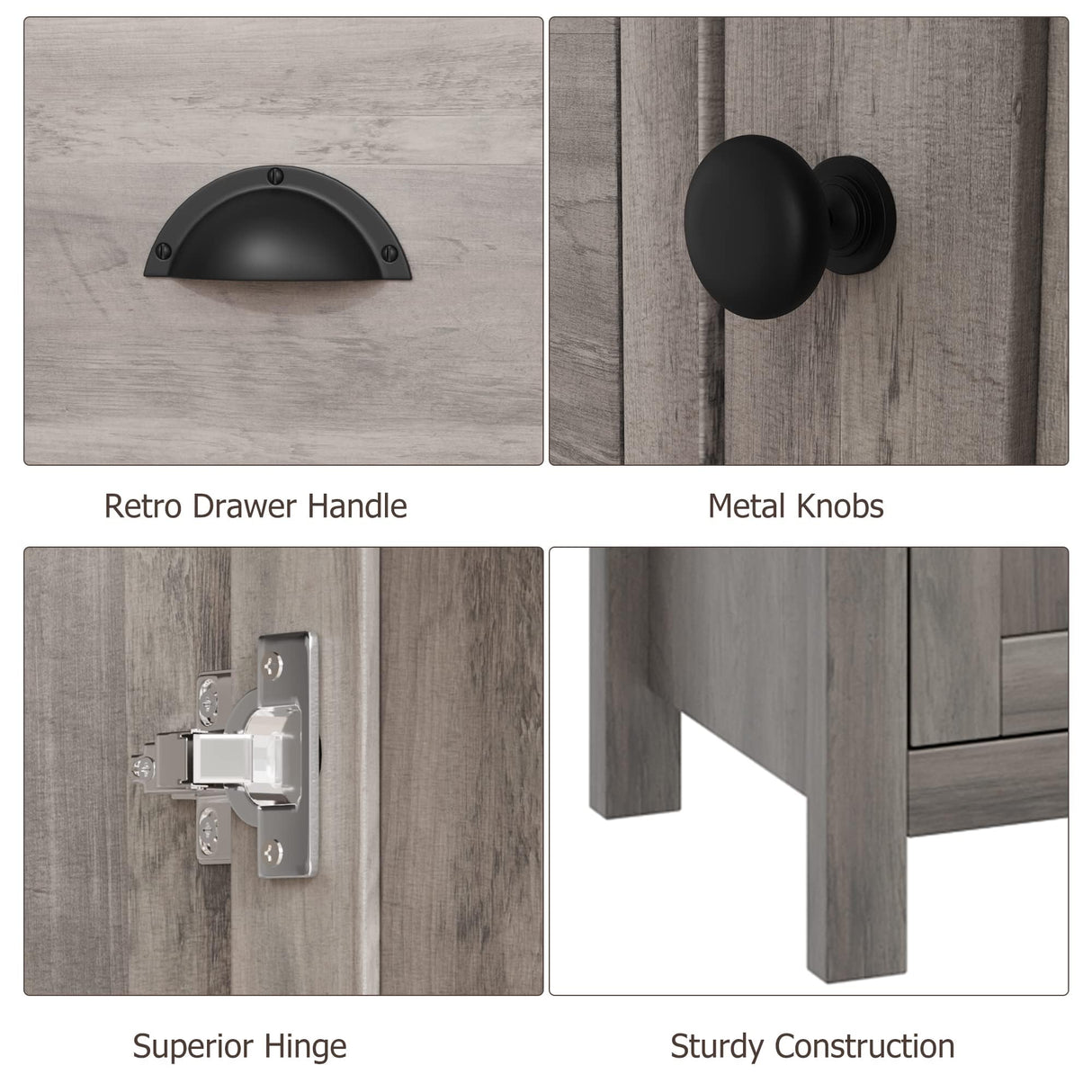 Buffet Sideboards, Kitchen Storage Cabinet, Large Storage with 3 Drawers and 2 Doors Sideboard, Farmhouse Coffee Bar Cabinet with Retro Cabinet Handles, Adjustable Shelf for Living Room, Ash Grey GAOMON