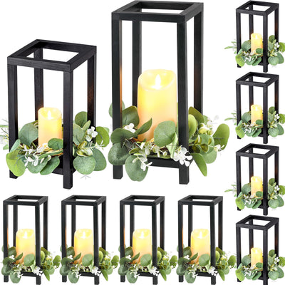 Geelin 10 Pcs Wooden Candle Lantern Wedding Lantern Centerpiece Lantern Candle Holder for Table Fireplace Lantern Decorative Farmhouse Candle Lantern for Wedding Baby Shower(Black, 10.59 in, 13 in)