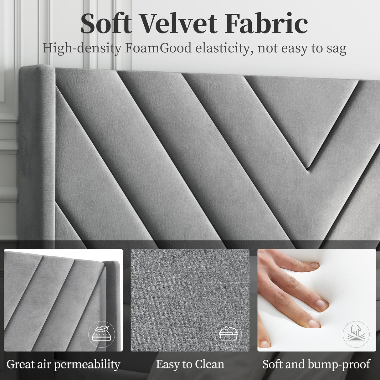 Yaheetech Full Bed Frame Upholstered Platform Bed with Wing Side Tufted Headboard/Sturdy Wooden Slat Support/No Box Spring Needed/Mattress Foundation,Light Gray Full Bed Yaheetech