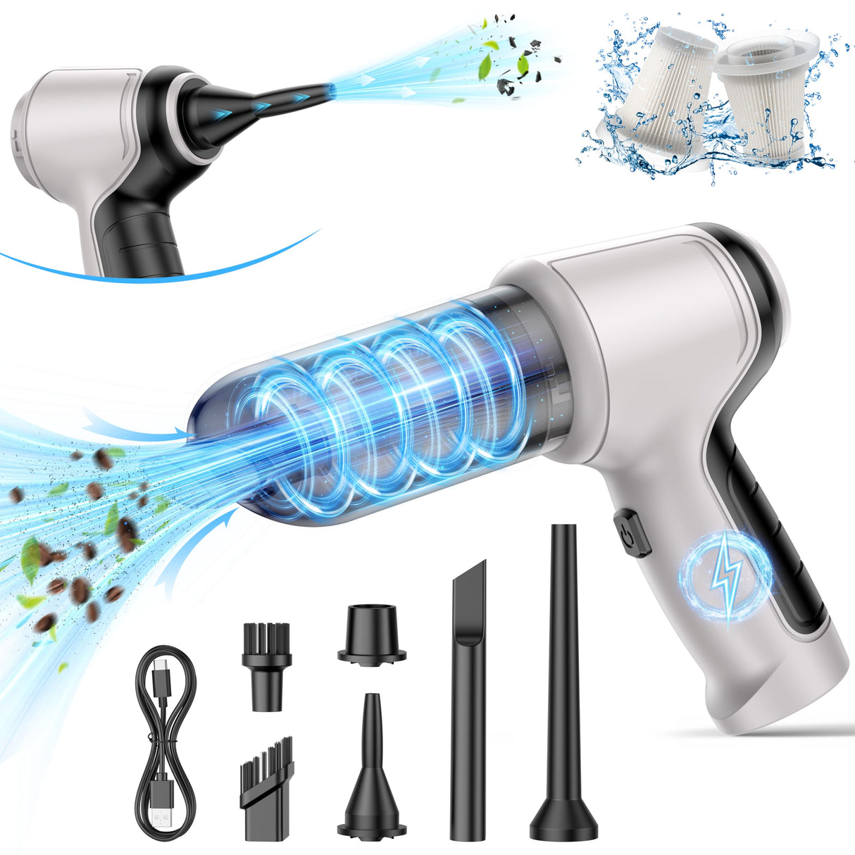 IHE Handheld Car Vacuum Cleaner, 15000Pa Vacuum Cleaner and Air Duster, 120W High Power Wet and Dry Handheld Car Vacuum Cleaner with Multi-Nozzles for Car, Pet, Office, Home Cleaning IHE