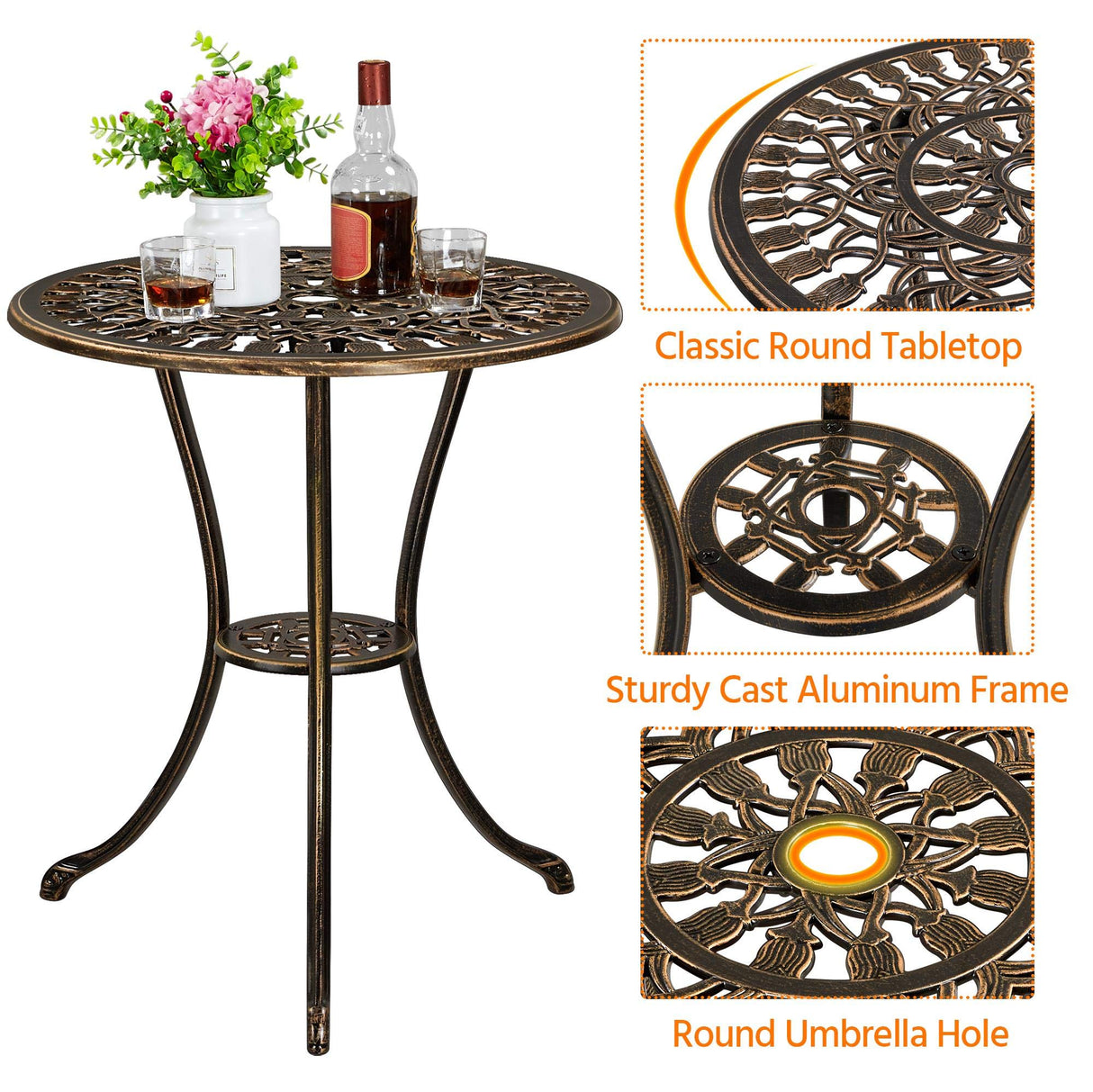 Yaheetech Patio Bistro Sets 3 Piece, Outdoor Rust-Resistant Cast Aluminum Garden Table and Chairs, Bronze Yaheetech