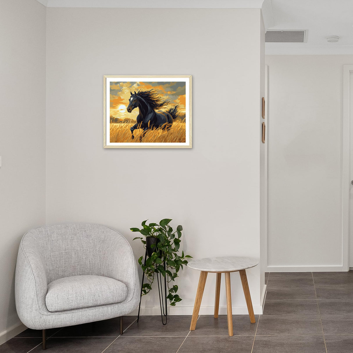 Horse Running in the Wheat Field Paint by Numbers Kit for Adults Beginner, Black Horses in Sunset Scenery Paint by Numbers, Horse with Flying Mane Oil Painting for Home Decor(16×20inch, Unframe) ARNLRDYA