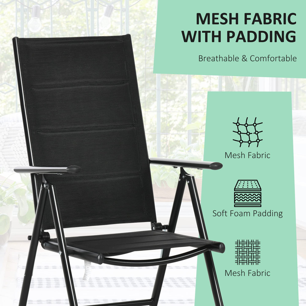 Outsunny 9-Piece Patio Dining Set for 8, Outdoor Aluminum Frames Dining Furniture Set with Expandable Table, Adjustable High Back Portable Chairs and Mesh Fabric Seats, Black Outsunny