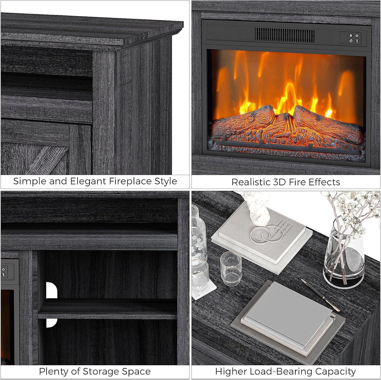 Electric Fireplace, Fireplace TV Stand for Television up to 58" Heater TV Stand, Freestanding Electric Fireplace Heater, Adjustable Flame, Fireplace Insert with Remote Control & Storage Cabinets Takywep