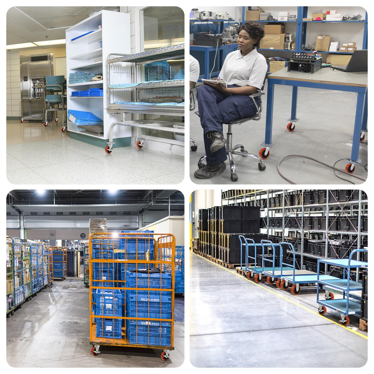 NINOSO 6" x 2" Heavy Duty Caster Wheels, 1/2" Bore Axle Non-Marking Polyurethane Wheel with Roller Bearing, Set of 4 Replacement Wheels with 4000 lbs Capacity (4 Pack) Ninoso