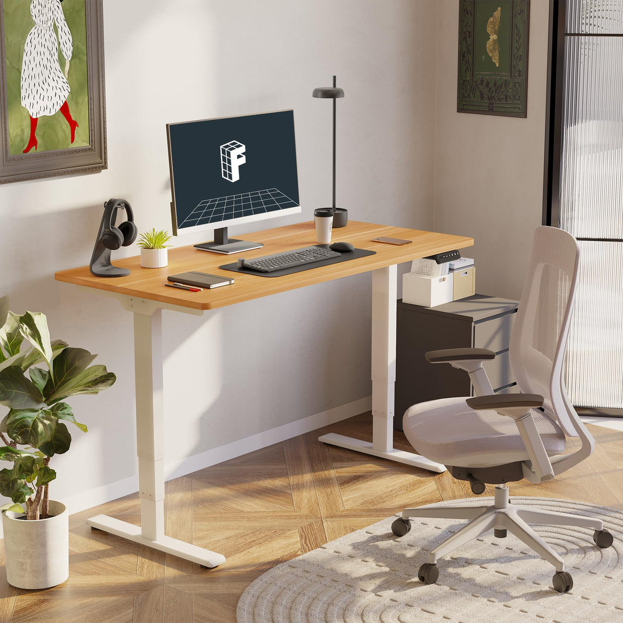 FLEXISPOT Standing Desk 3 Stages Dual Motor Electric Stand Up Desk 60x24 Inch Whole-Piece Board Height Adjustable Desk Electric Sit Stand Desk(White FLEXISPOT