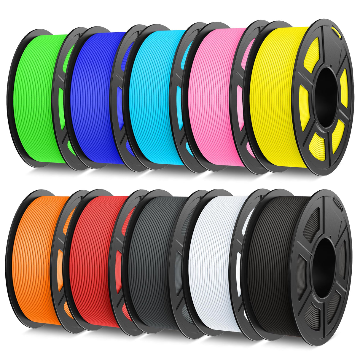TECBEARS Rapid PETG Filament Bundle,High Speed 3D Printer Filament, High Toughness Matte PETG, Pack of 10, 10 Colors, Black+White+Gray+Red+Orange+Green+Blue+Pink+Yellow+SKU Blue TECBEARS