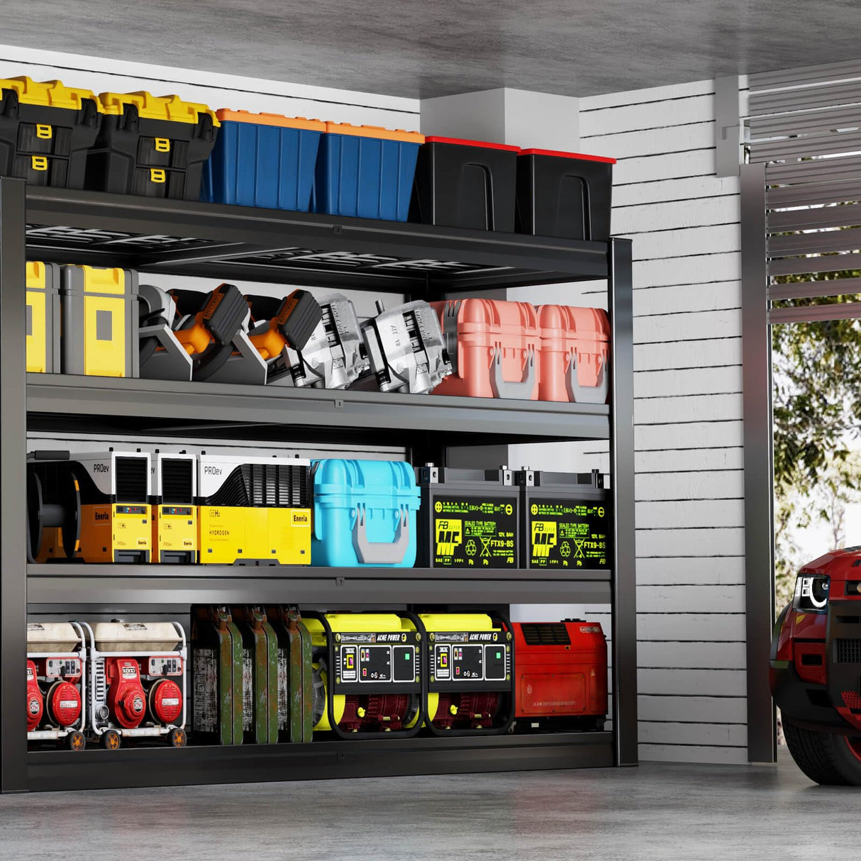 SKZNSA 68" Wide Heavy Duty Garage Shelving Units, 4-Tier Deep Storage Shelves,Black Metal Garage Shelves,Steel Shelf,Large Storage Rack,Industrial Shelving for Shop, 68" W x 24" D x 68" H SKZNSA