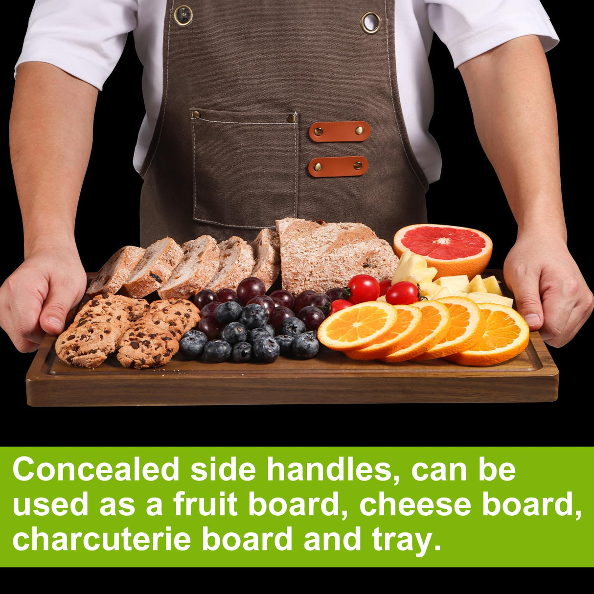 Wood Cutting Board for Kitchen, Large Wooden Thick Chopping Board with Juice Groove and Handles, Pre-Oiled Carving Tray for Meat & Cheese (17 x 12 inch) Lelwoy