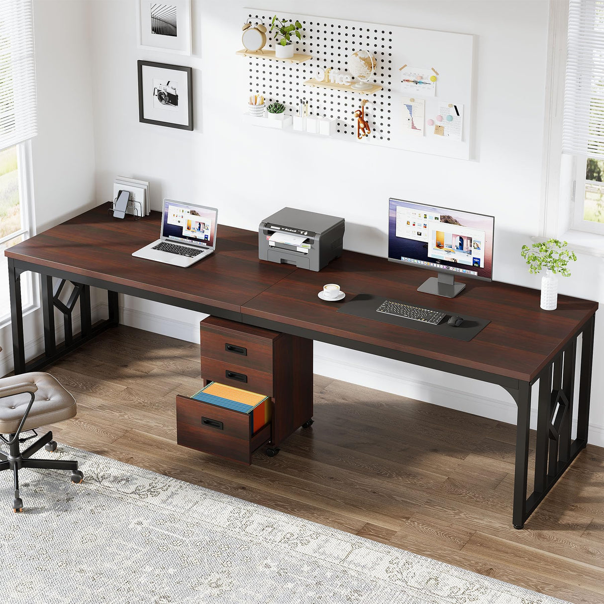 Tribesigns 78.7-Inch 2 Person Desk with File Cabinet, Extra Long Computer Desk with Storage Drawers, Double Desk for Two People, Long Narrow Desk Workstation for Home Office Tribesigns