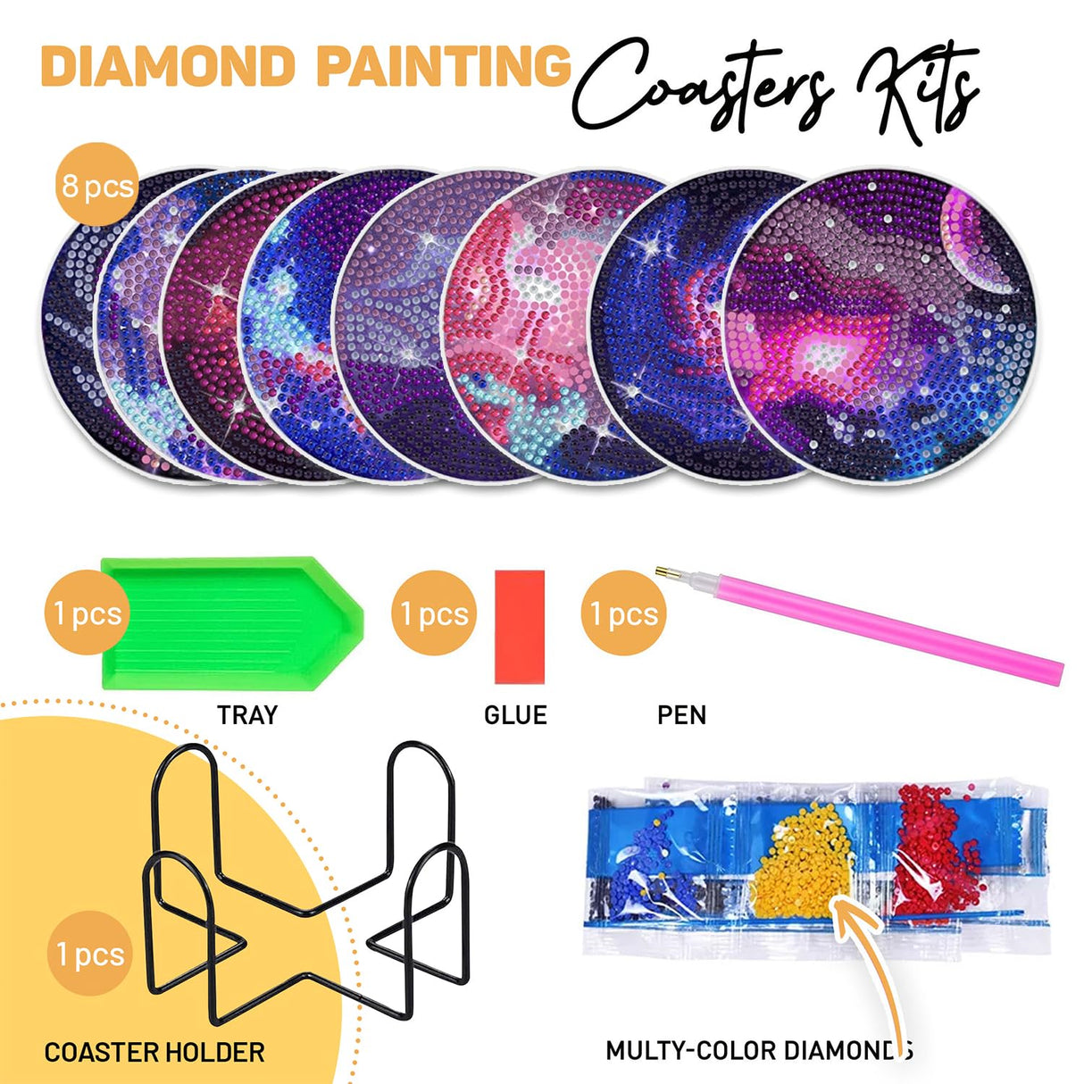 8 pcs Diamond Painting Coasters | Diamond Art Coasters | Galaxy and Nebula Diamond Art Painting | Perfect Art Craft Gift for Galaxy Lover, Dad, Mom, Grandparents, Brother, Sister. LGANHAPY