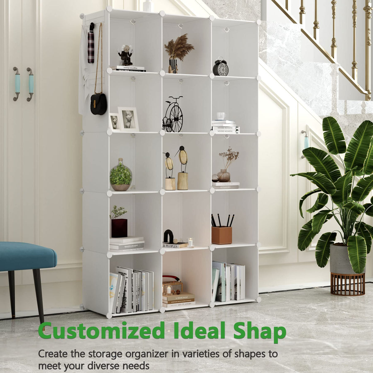 C&AHOME Cube Storage Organizer, 16-Cube Shelves Units, Plastic Storage Cubes, DIY Closet Organizer, Modular Closet Storage Shelves Ideal for Home, Bedroom, 48.4" L × 12.4" W × 48.4" H Milky UPCS16M C&AHOME