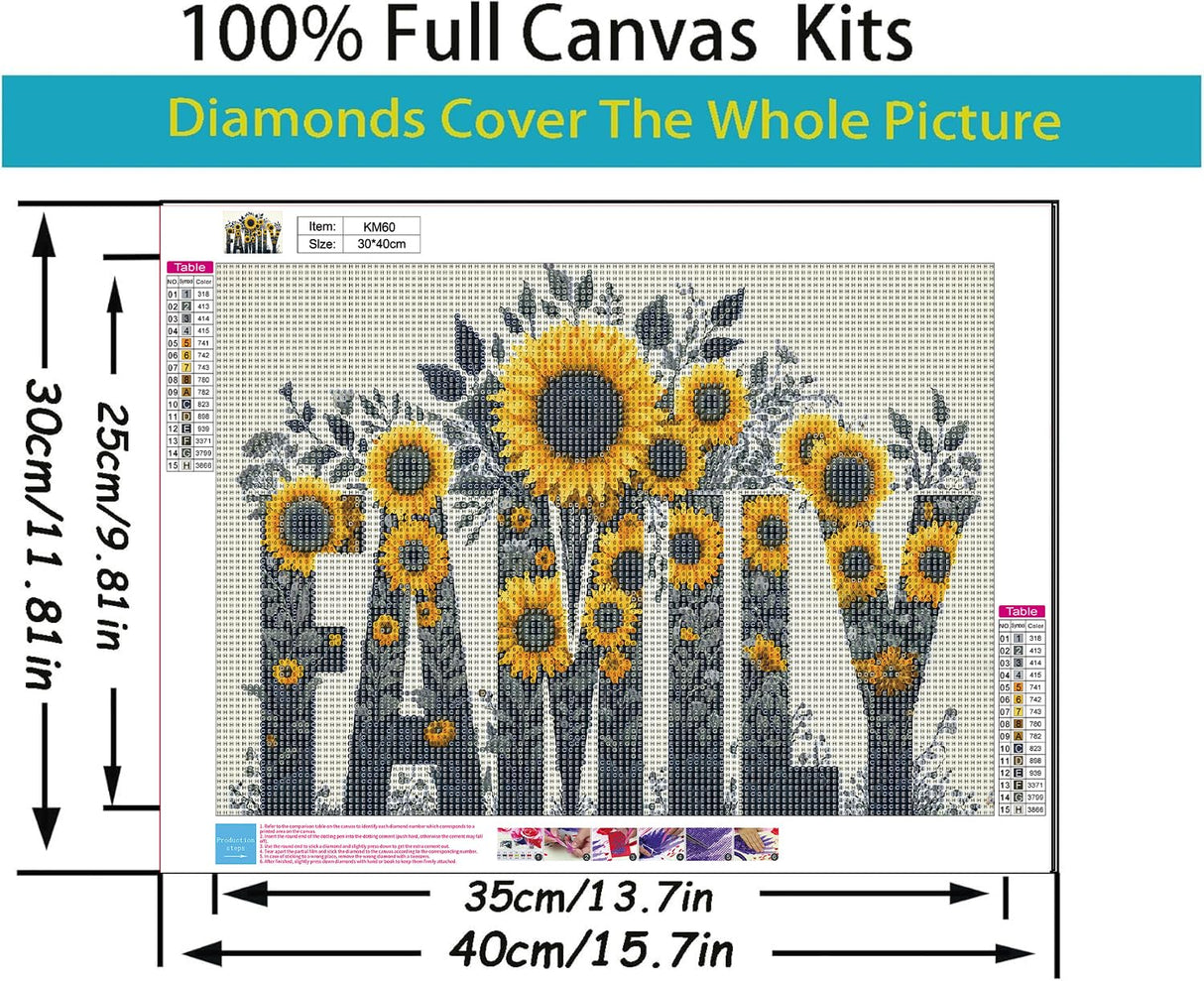 5D Diamond Painting Kits for Adults, Family Sunflower Diamond Art Kits for Adults Beginner, DIY Full Drill Diamond Dot Gem Painting for Home Wall Decor 12x16inch BYGFHLYW