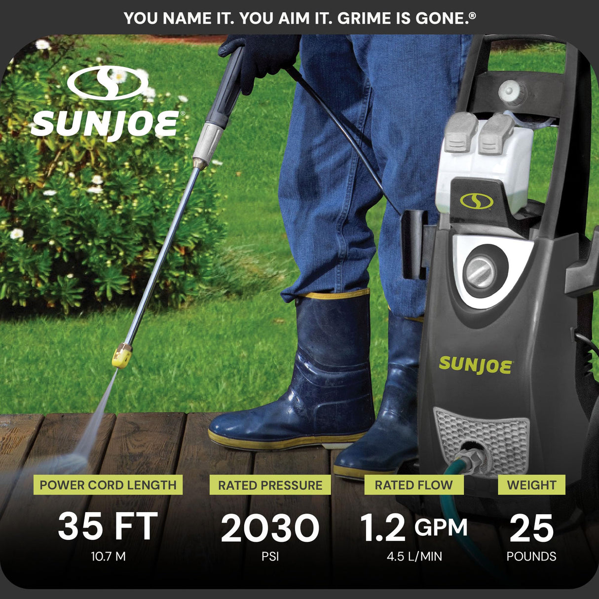 Sun Joe Electric Pressure Power Washer, 2030 PSI, 1.2 GPM, Dual Soap Tanks, SPX3000, Black Sun Joe