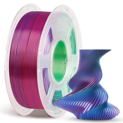 ANYCUBIC Silk Tri Color Pla Filament, 3-in-1 Chrome Coextrusion Color Change 3D Printer Filament 1.75mm Dimensional Accuracy +/- 0.02mm, Silk Texture, 1KG Spool (2.2 lbs), Blue Green Purple