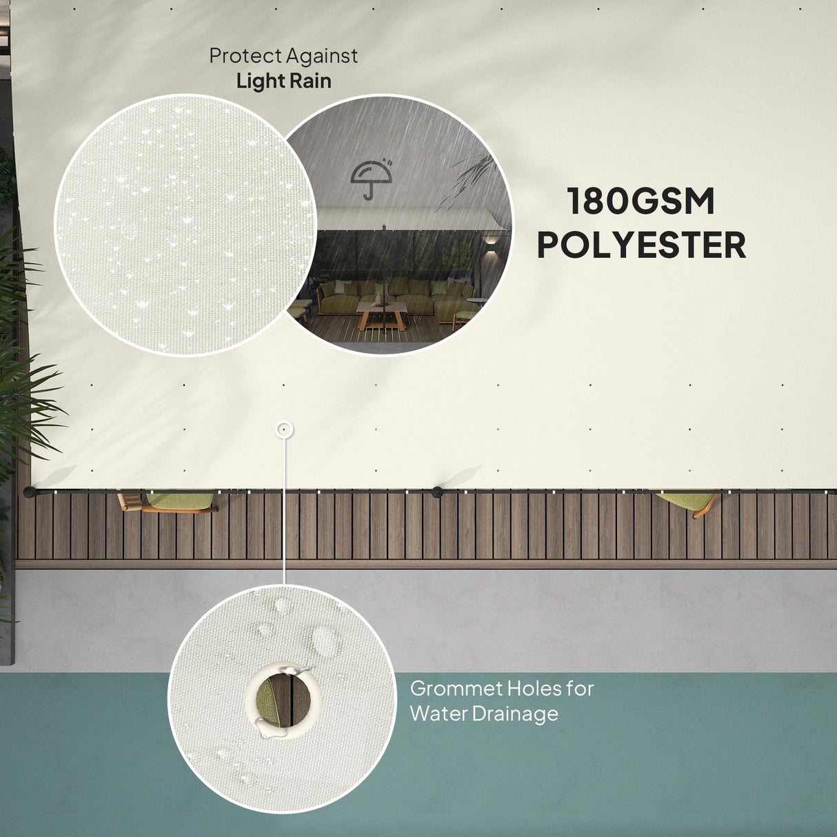 Outsunny 10' x 20' Outdoor Pergola Canopy, Wall-Mounted Metal Patio Canopy with Weather-Resistant Fabric and Drainage Holes for Backyard Garden Porch Beach, Cream White Outsunny